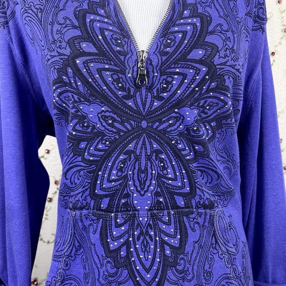 Y2K Style&Co Rhinestone Mandala Layered Quauter Zip Adjustable Grunge Hoodie XL - Picture 6 of 10